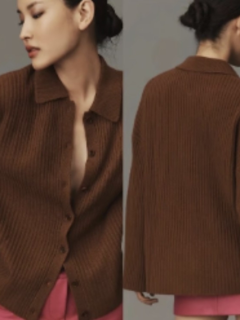 Nine West Classic Ribbed Brown Button-Front Women’s Sweater Size XS